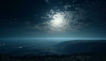 tranquilo oscuridad, montaña silueta, iluminado por luz de la luna, naturaleza sereno belleza generado por ai foto