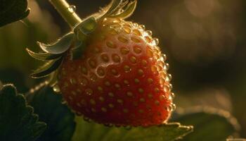 Freshness and sweetness in a vibrant strawberry, nature healthy gourmet dessert generated by AI photo