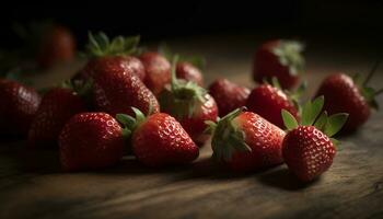 Fresh strawberry, ripe and juicy, a healthy gourmet summer dessert generated by AI photo