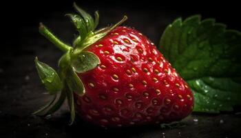 Fresh strawberry, ripe and juicy, a healthy gourmet dessert generated by AI photo