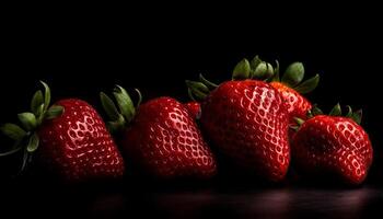 Fresh strawberry, ripe and juicy, a vibrant nature dessert generated by AI photo