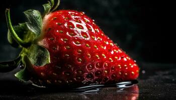 Fresh strawberry, ripe and juicy, a healthy and vibrant snack generated by AI photo