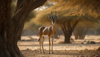 salvaje animales en África desierto, en pie en el sabana, pasto generado por ai foto