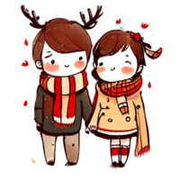 A man and a woman in love with autumn. Watercolor cute couple with autumn floral. AI Generative png