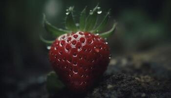 Freshness and vitality in a juicy, ripe strawberry, a summer delight generated by AI photo