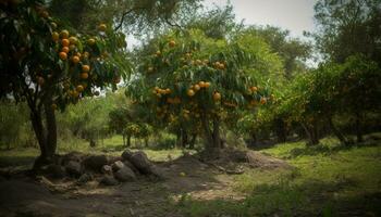 Fresh organic citrus fruit, ripe and healthy, grown in a green orchard generated by AI photo