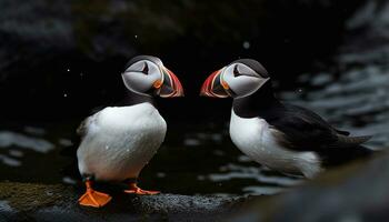 A beautiful puffin in its natural habitat by the Atlantic generated by AI photo