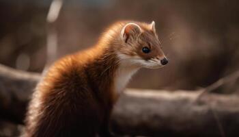 Cute small mammal, furry kitten, sitting outdoors, staring at camera generated by AI photo