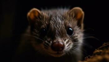 Cute small mammal with fluffy fur and whiskers, looking shy generated by AI photo