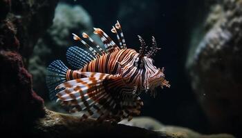 Underwater animal nature fish reef scuba diving lionfish water generated by AI photo