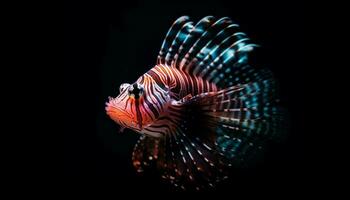 Colorful lionfish swimming in the deep blue underwater reef generated by AI photo
