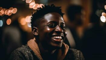 African men and women smiling, enjoying nightlife, bonding in celebration generated by AI photo