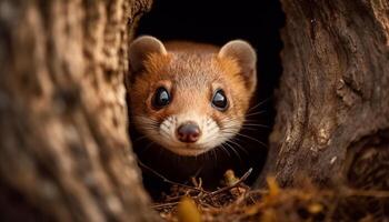 Cute small mammal, fur close up, looking outdoors, endangered species generated by AI photo