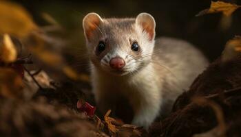 Cute mammal, small and fluffy, sitting in the autumn forest generated by AI photo