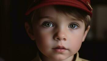 linda niño retrato, uno chico, infancia inocencia, mirando a cámara generado por ai foto
