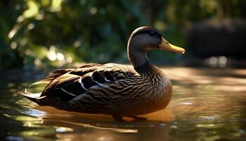 A beautiful mallard duck enjoys the tranquil pond in nature generated by AI photo