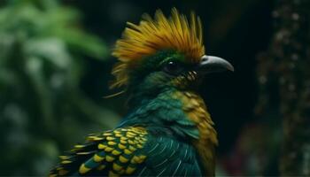 A vibrant macaw perching on a branch in the rainforest generated by AI photo