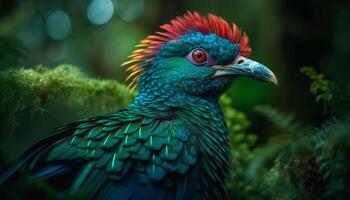 un majestuoso guacamayo encaramado en un rama en el selva generado por ai foto