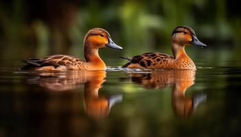 Nature beauty duck, bird, beak, animal, pond, feather, water generated by AI photo