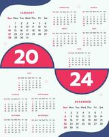 2024 Claendar Template Design vector