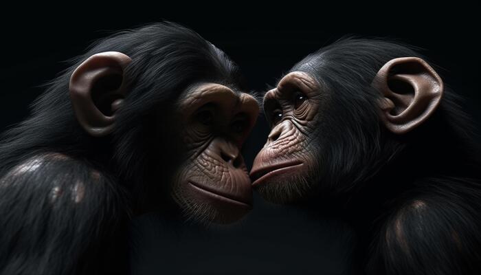 Close up portrait of a cute primate, a smiling orangutan in Africa generated by AI