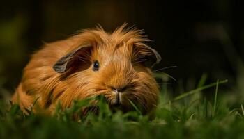 Cute animal pets in nature, small mammal on green grass generated by AI photo