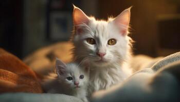 Cute kitten, playful and fluffy, staring with affectionate curiosity generated by AI photo