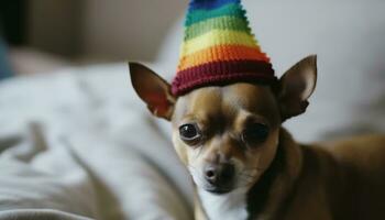 Cute small puppy, a purebred terrier, looking at camera indoors generated by AI photo