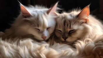 Cute domestic cat pets, playful kitten, fluffy fur, sleeping peacefully generated by AI photo