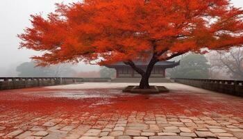 Autumn tree leaf, nature season outdoors, forest yellow October landscape generated by AI photo