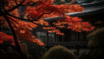 Autumn night illuminates vibrant Japanese maple, glowing in mysterious beauty generated by AI photo