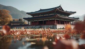 Ancient pavilion reflects Beijing rich Chinese culture and historical architecture generated by AI photo