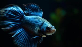 Blue fish swimming underwater, showcasing beauty in nature aquatic elegance generated by AI photo