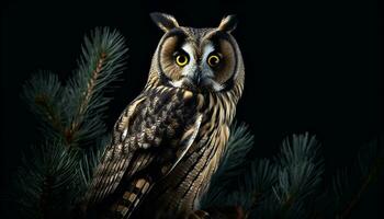 nature wisdom in a great horned owl generated by AI photo