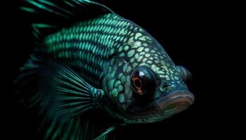 Underwater fish swimming in blue water, in tropical reef generated by AI photo