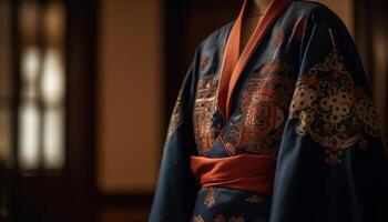 Traditional clothing of Japanese culture worn by men and women generated by AI photo