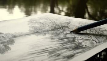 Pencil sketches nature beauty on paper, reflecting creativity outdoors generated by AI photo