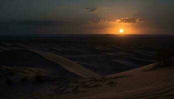 Sunset over the African sand dunes, a majestic tranquil beauty generated by AI photo