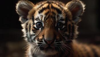 Close up portrait of a cute Bengal tiger staring at camera generated by AI photo