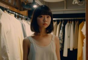 Young women shopping for fashionable clothing in a boutique store generated by AI photo