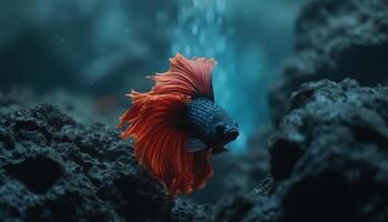 A beautiful siamese fighting fish swimming in a colorful reef generated by AI photo