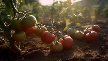 Fresh organic tomatoes, a taste of nature healthy summer harvest generated by AI photo