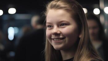 Smiling portrait of a cheerful Caucasian child looking at camera generated by AI photo