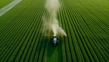 Agricultural growth, outdoors, aerial view, rural scene, farm worker, tractor generated by AI photo