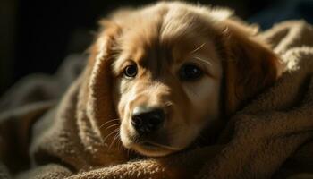 Cute puppy, purebred retriever, looking at camera, fluffy and playful generated by AI photo