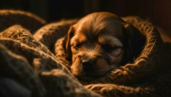 Cute puppy playing, sleeping, and looking adorable indoors, purebred dachshund generated by AI photo