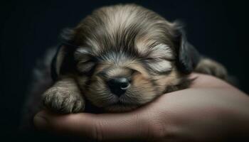 Cute small puppy sleeping, eyes closed, innocence, love, relaxation generated by AI photo