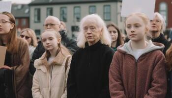 A diverse group of young adults smiling, walking in the city generated by AI photo