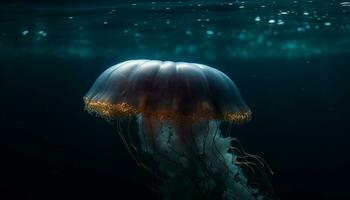 exotic jellyfish in the sea water seascape scene generated by AI photo