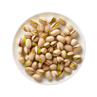 pistachos en un blanco plato aislado en un transparente antecedentes png